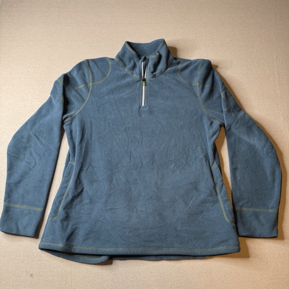 Title Nine Women's Blue Grey 1/4 Zip Fleece Pullover Sweater Size Large Pockets - Picture 2 of 8